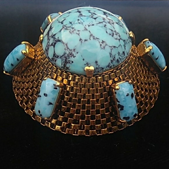 RARE 1963 Christian Dior Domed Blue Stone Brooch - Picture 8 of 8